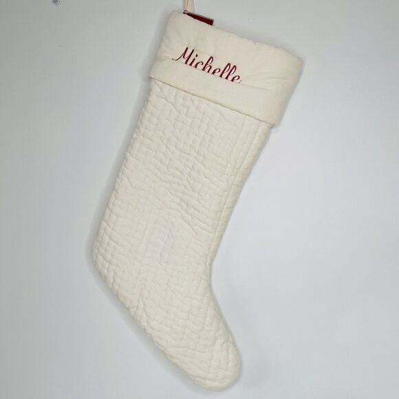 Pottery Barn Channel Quilted Velvet Christmas Ivory Large Stocking "Michelle" - Picture 1 of 11